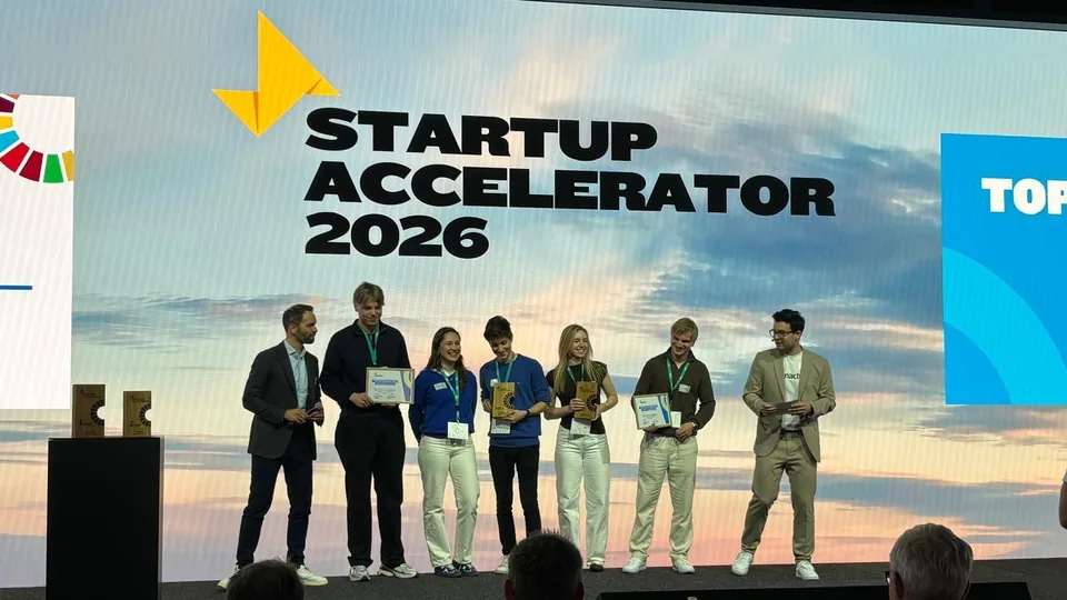 Teams on stage with trophies and certificates at Startup Accelerator 2026